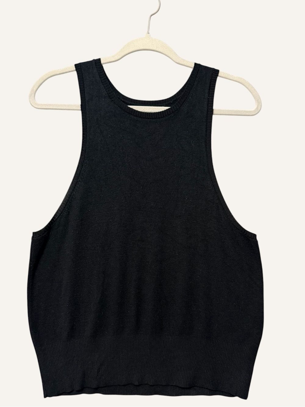 Banana Republic Black Fine Knit Sweater Tank Top Size Large Black Scoop Neck